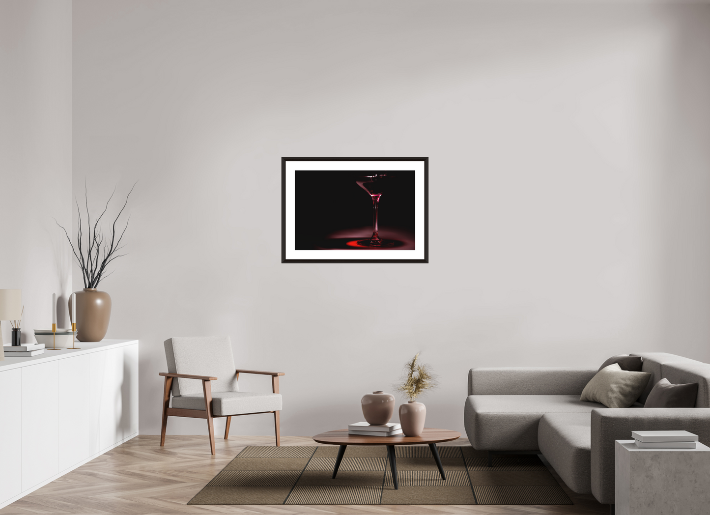 90 x 60 cm, FineArt Print with elegant wood frame Nocturne in Red